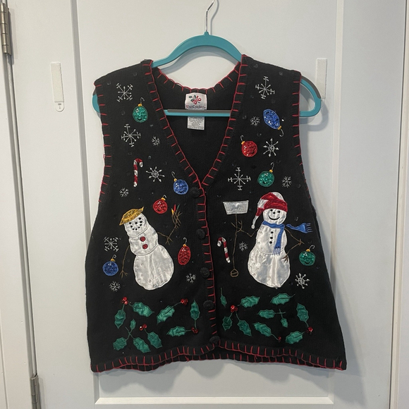 Vintage Nutcracker Cotton/Raime Christmas Sweater Vest Women XL Embroidered - Picture 1 of 5
